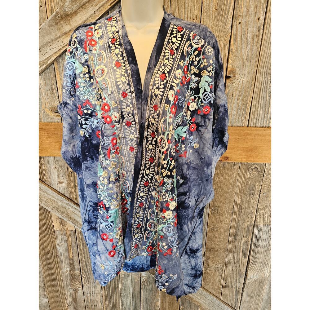 12pm by mon ami NWOT EMBROIDERED poncho Duster boho floral layering cardigan L